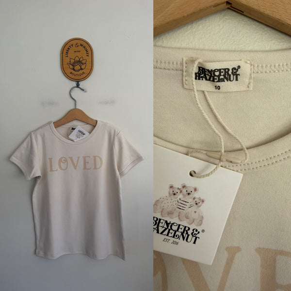 Bencer & Hazelnut cream Loved tshirt Sz 10 NWT