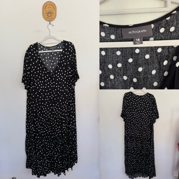 Autograph black spot tiered dress Sz 18 as new worn once