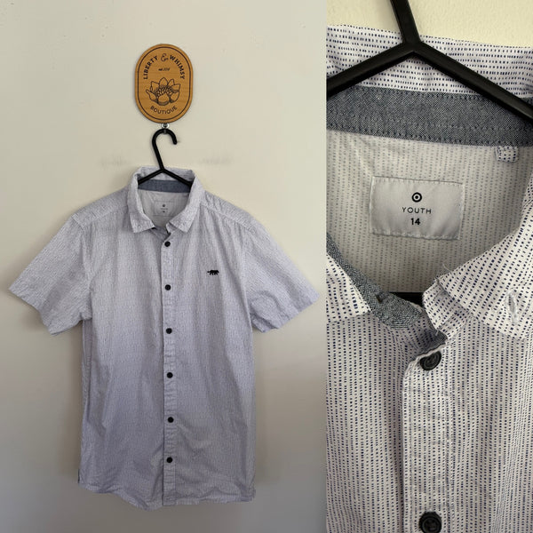 Target white/blue flecks button up shirt Sz 14 as new