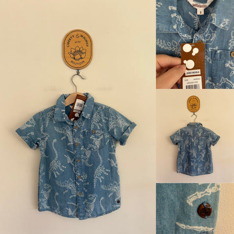 Milkshake dinosaurs soft denim shirt Sz 3 NWT