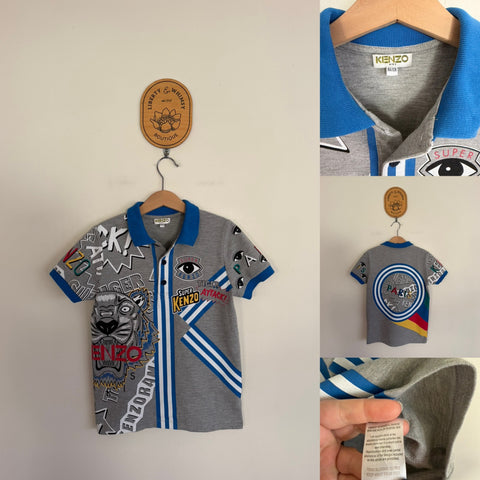 Kenzo Kids grey tiger polo shirt Sz 8 but best fit 6-8 EUC