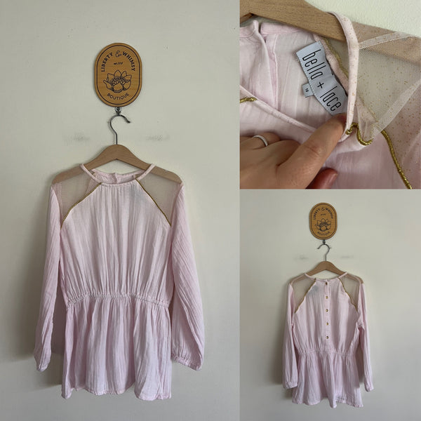 Bella + Lace l/s pink top with gold trim Sz 10 as new