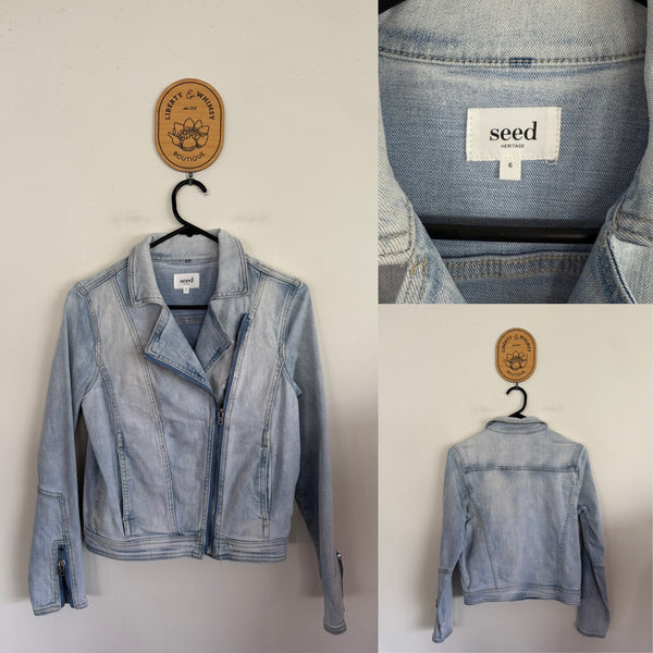 Seed faded denim jacket Sz 6 womens or teens 12-14 VGUC