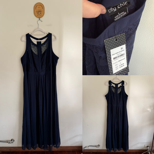 City Chic French navy maxi panelled bodice dress Sz L (18-20) RRP $159.99 NWT
