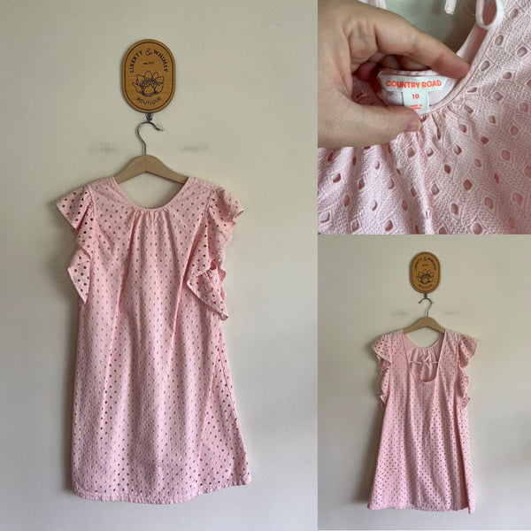 Country Road pink ruffle dress Sz 10 as new (washed)