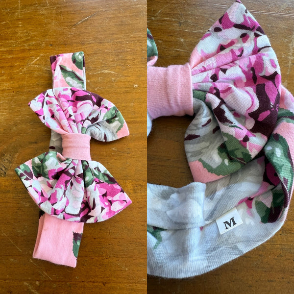Multi-pink floral Sz M bow 19cm 6-12m NWOT