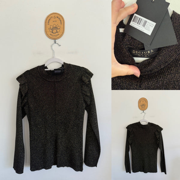 Decjuba metgold ruffle knit top Sz M RRP $99.95 NWT