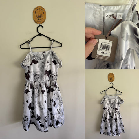 Origami silver roses dress Sz 16 RRP $64.95 NWD - mark on neck