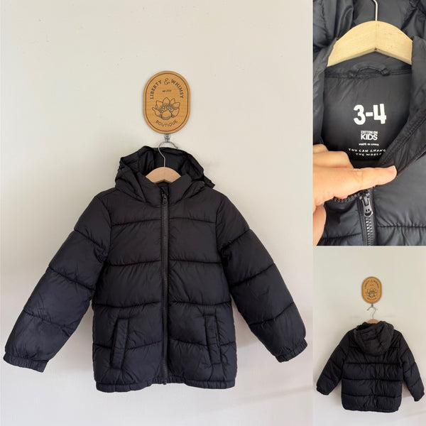 Cotton On Kids black hooded puffer jacket Sz 3-4 as new