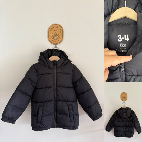 Cotton On Kids black hooded puffer jacket Sz 3-4 as new