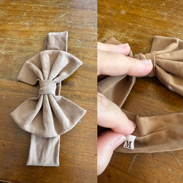 Tan Sz M bow 19cm 6-12m NWOT