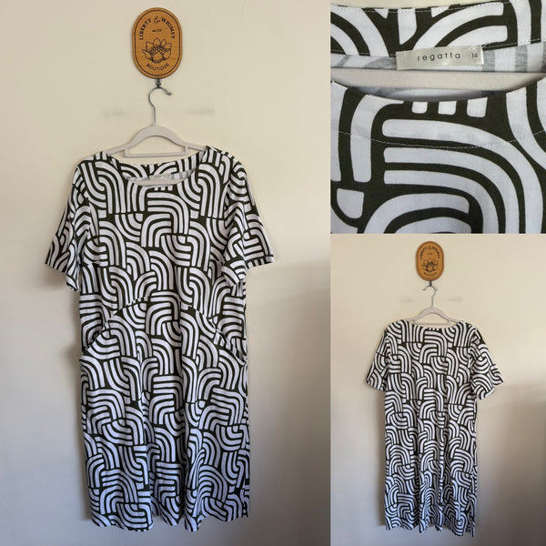 Regatta khaki/white print dress Sz 14 NWOT