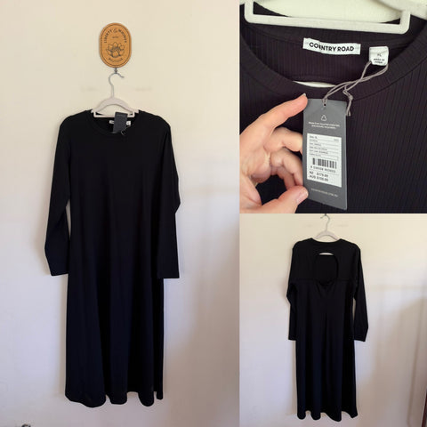 Country Road black midi rib dress Sz XL (16-18) RRP $159 NWT