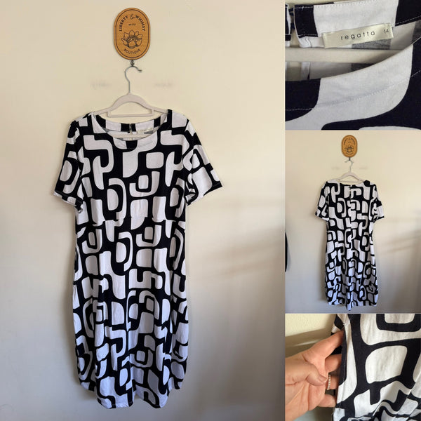 Regatta blue/white print dress Sz 14 NWOT