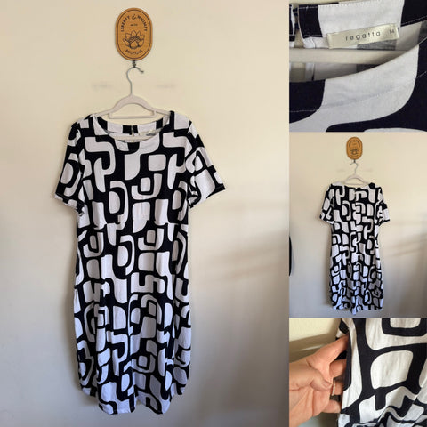 Regatta blue/white print dress Sz 14 NWOT