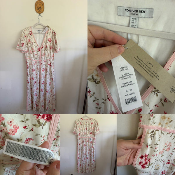 Forever New Curve Sabrina printed linen maxi dress Sz 18 RRP $159.99 NWT