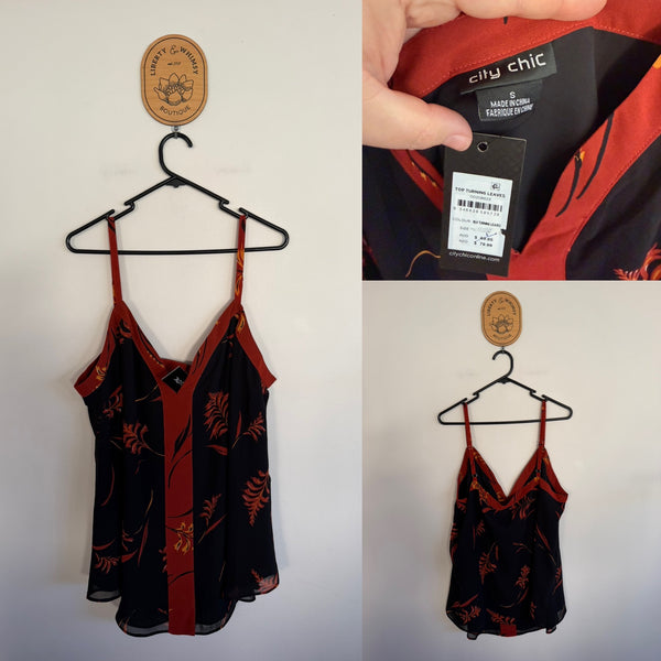 City Chic black turning leaves cami top Sz S RRP $69.95 NWT