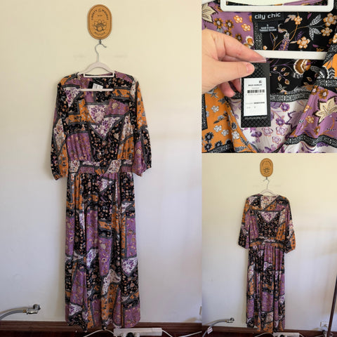 City Chic l/s baroque patchwork dress Sz S 16 NWT
