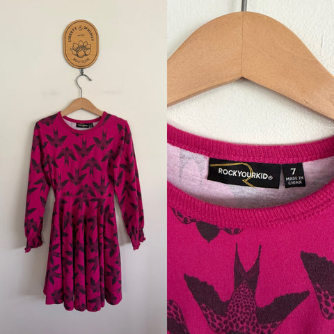 Rock Your Kid l/s birds dress Sz 7 as new