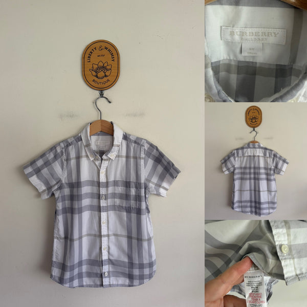 Burberry grey tartan button up shirt Sz 6 as new