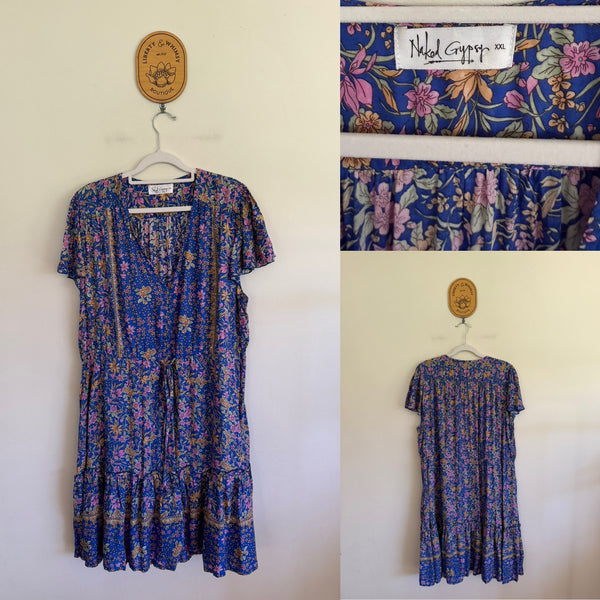 Naked Gypsy blue floral boho dress Sz XXL 18-20 NWOT