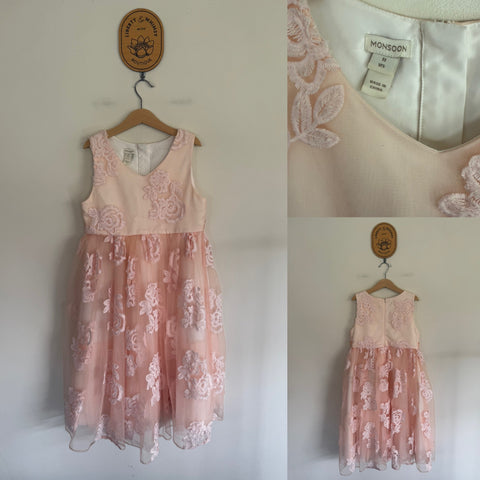 Monsoon pink embroidered flowers dress Sz 11 as new