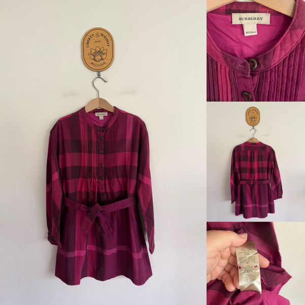 Burberry lined pink tartan dress Sz 8 EEUC