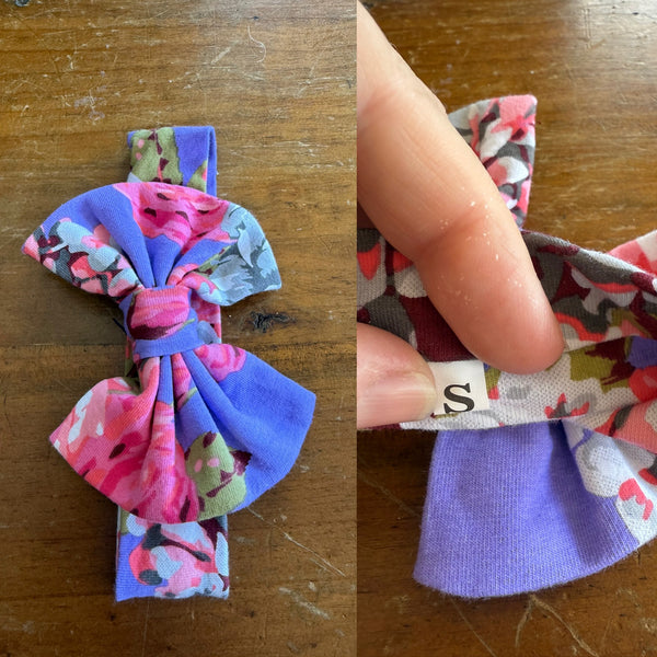 Purple floral Sz S bow 17cm 0-6m NWOT