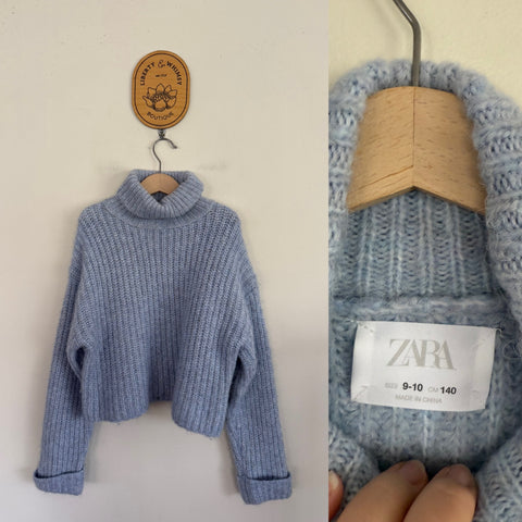 Zara Girl l/s blue knit jumper Sz 9-10 as new
