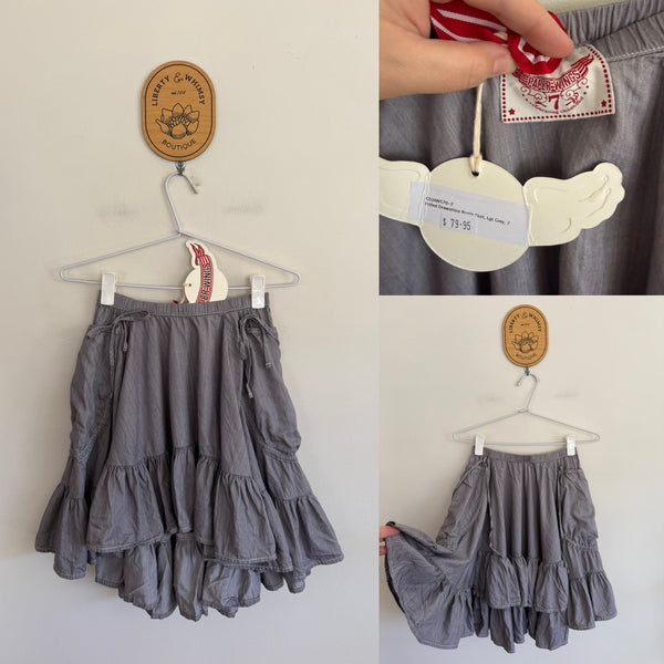 Paper Wings grey frilled drawstring bustle skirt Sz 7 NWT