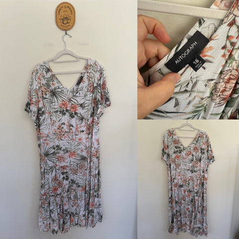 Autograph cream floral dress Sz 16 as new