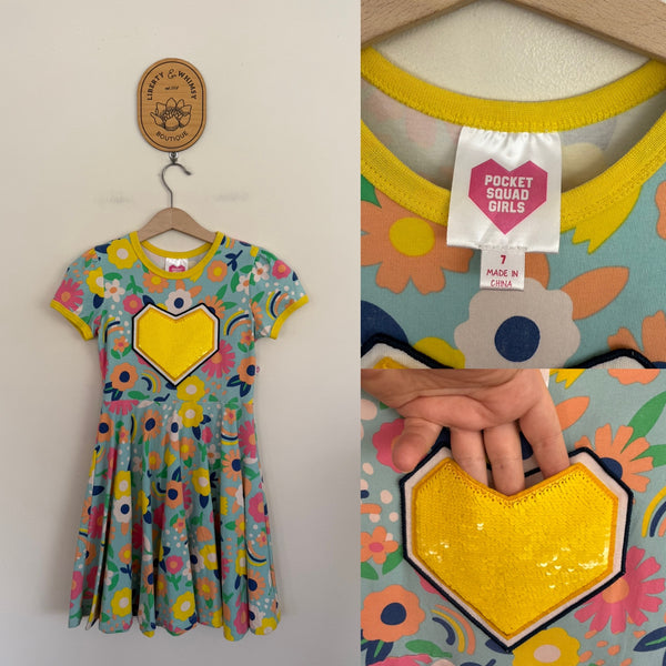 Pocket Squad sequin heart waisted dress Sz 7 NWOT