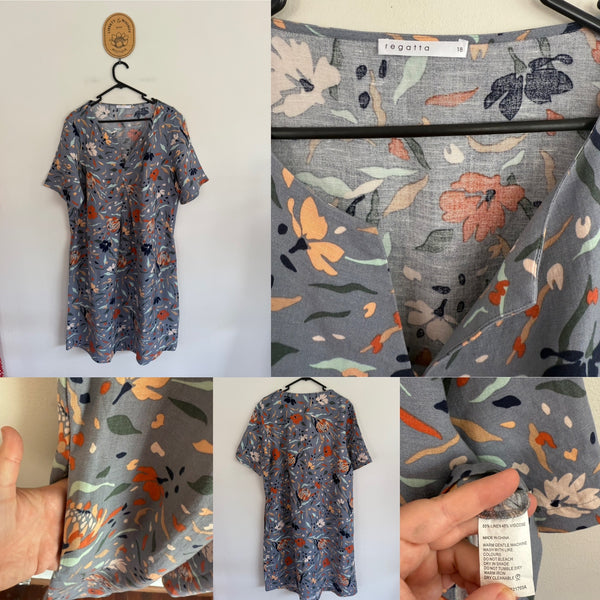 Regatta floral linen/viscose pocket dress Sz 18 as new (looks unworn)