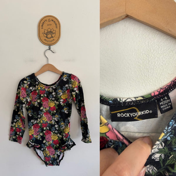 Rock Your Kid l/s floral leotard Sz 4-6 VGUC