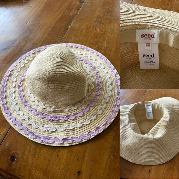 Seed purple/white trim sun hat One Size (up to age 10 imo) EUC used twice