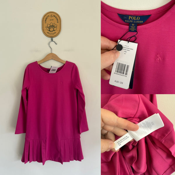Polo Ralph Lauren l/s pink dress Sz 6 RRP $129 NWT
