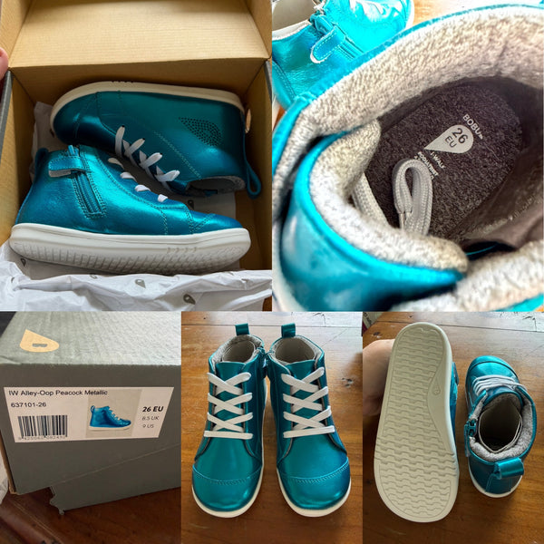Bobux KP alley-oop peacock metallic shoes Sz 26EU, 8.5UK, 9US BNIB