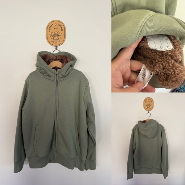 Brand unknown green fluffy lined hoodie Sz 12 as new