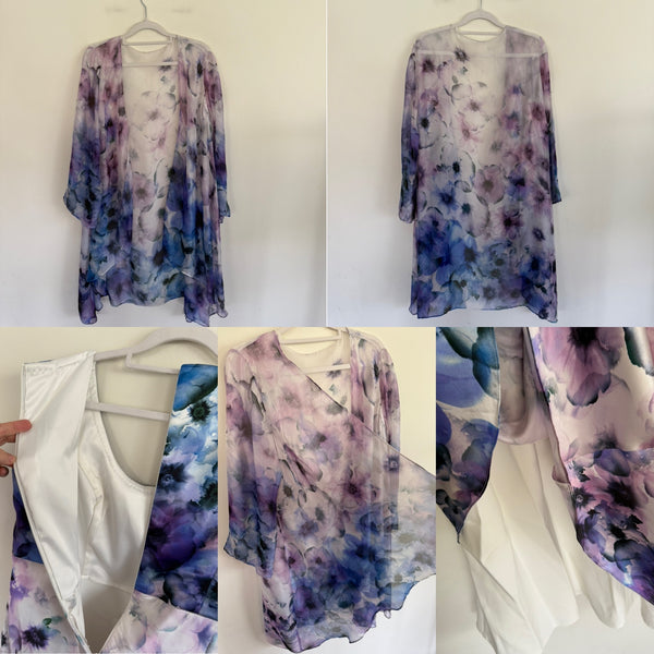 Paula & Jo boutique floral silk dress & shawl set Sz 14-16 NWOT