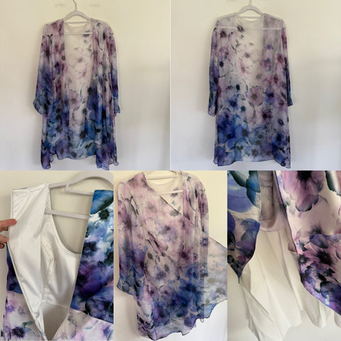 Paula & Jo boutique floral silk dress & shawl set Sz 14-16 NWOT