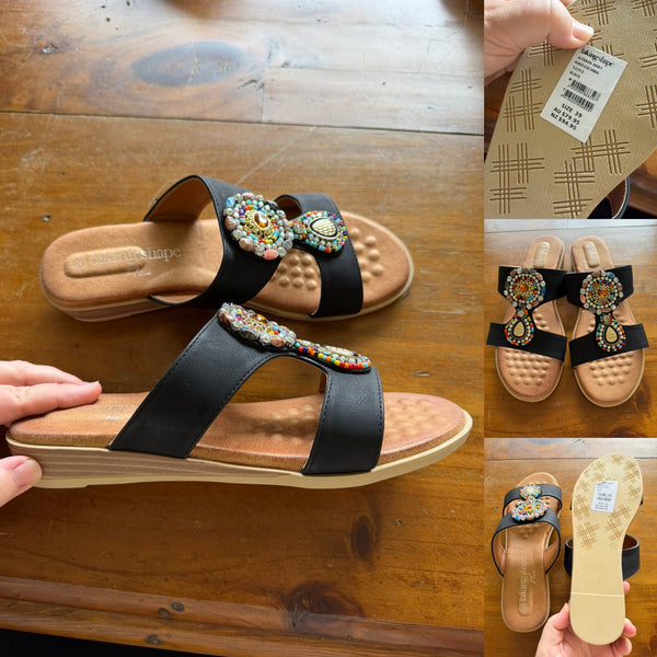 Taking Shape black beaded slides Sz 8 RRP $79.95 NWOT