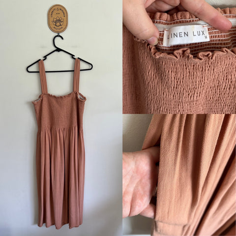 Linen Lux dusty pink pocket dress Sz 14 as new - light mark on tag