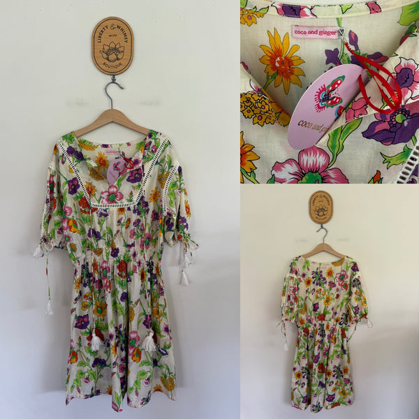 Coco & Ginger floral tie sleeve dress Sz XS (approx 12 girls) NWT
