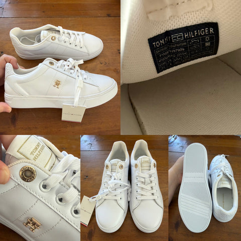 Tommy Hilfiger white/gold sneakers Sz 37EU, 4UK, 6.5US NWT
