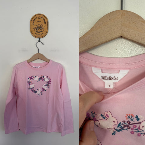 Milkshake l/s bunny wreath tshirt Sz 7 as new