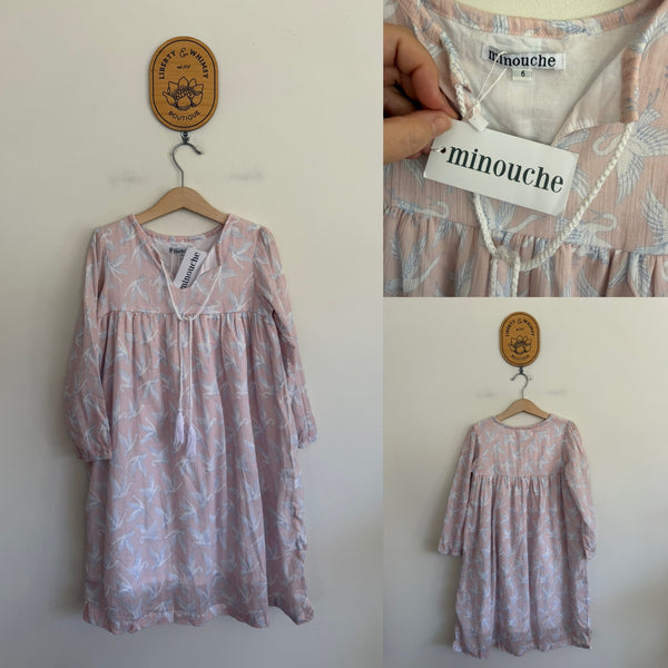 Minouche l/s birds dress Sz 6 NWT