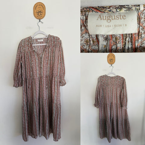 Auguste paisley smocked dress Sz S EUC, no belt