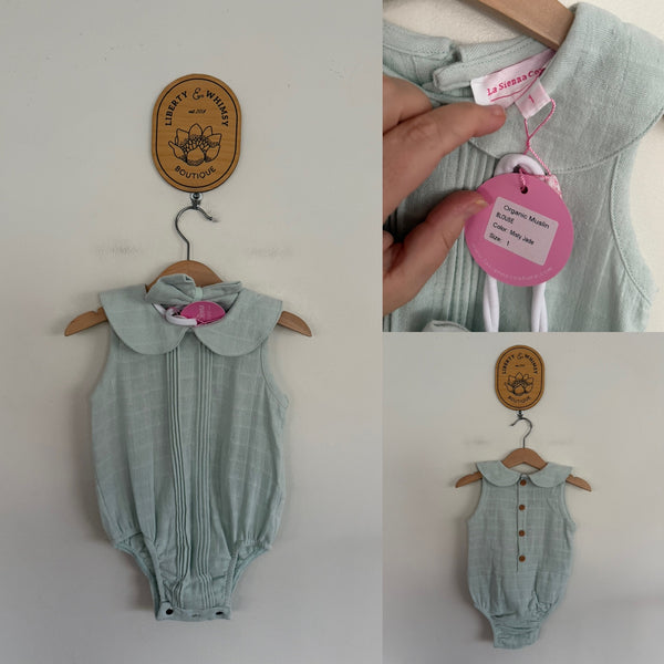 La Sienna misty jade organic muslin blouse & headband set Sz 1 NWT