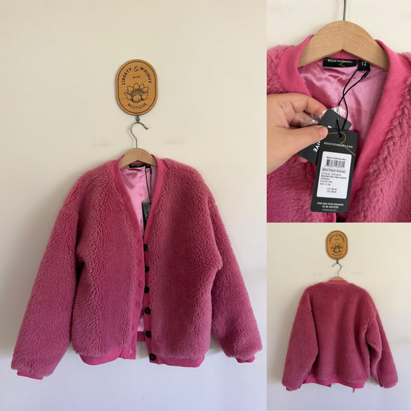 Rock Your Kid pink Sherpa cardigan Sz 12 RRP $84.95 NWT