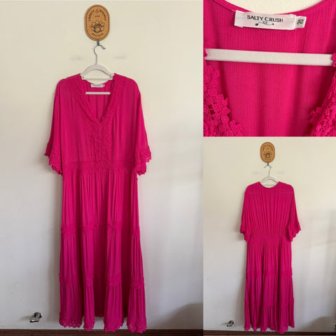 Salty Crush pink lace maxi dress Sz 20 EUC worn once